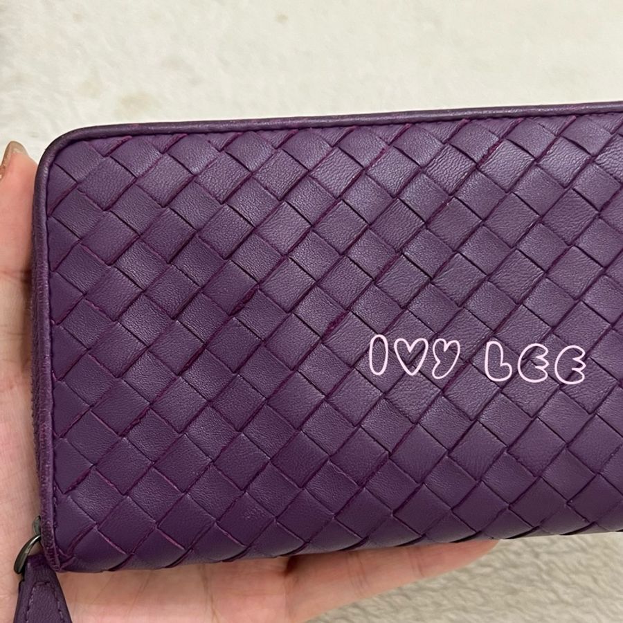 BOTTEGA VENETA 中性皮革 紫色 8卡層長夾 錢包 二手精品-19