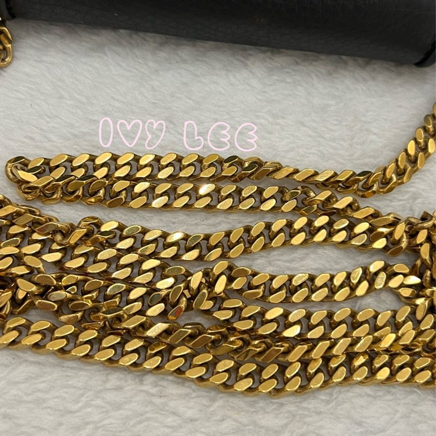 GUCCI 雙 G 細部金鏈條包 斜背包 肩背包 黑色皮革 可愛小包 251821 二手精品-8