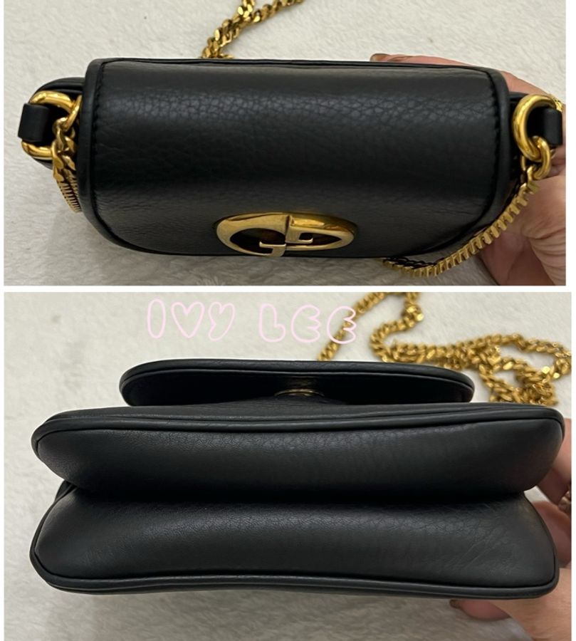 GUCCI 雙 G 細部金鏈條包 斜背包 肩背包 黑色皮革 可愛小包 251821 二手精品-12