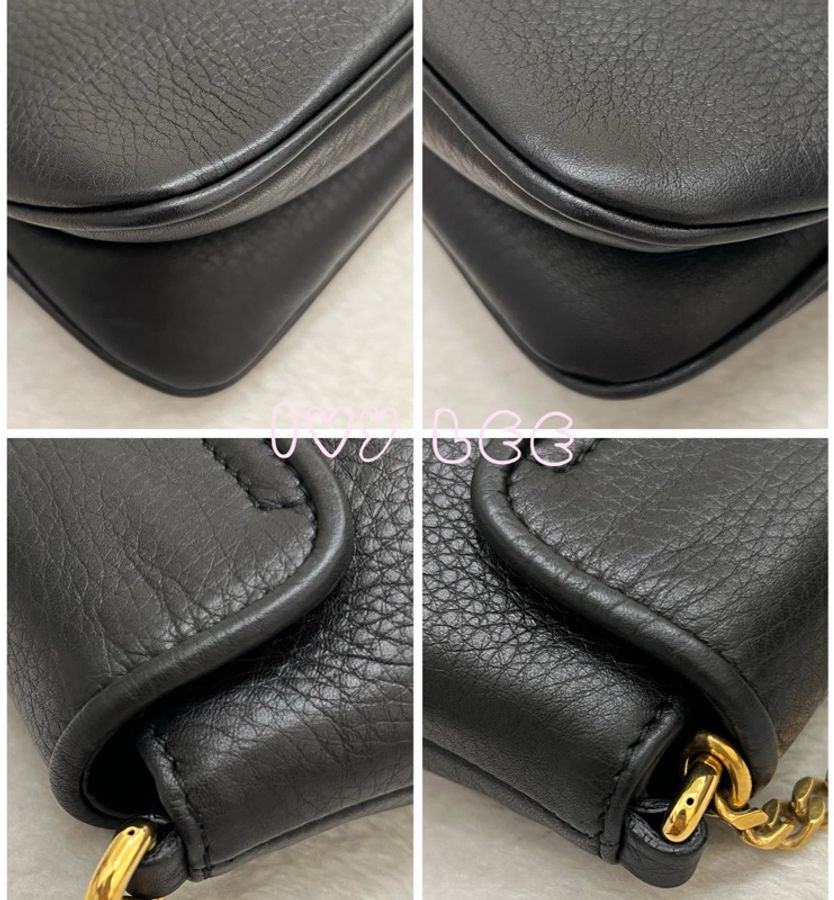 GUCCI 雙 G 細部金鏈條包 斜背包 肩背包 黑色皮革 可愛小包 251821 二手精品-14
