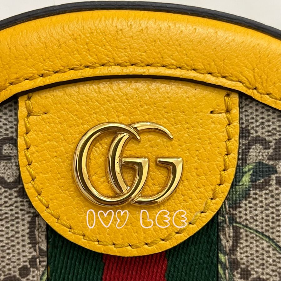 GUCCI 古馳  Ophidia Flora 花卉鍊帶斜背包 肩背包 黃色圓餅包 550618 二手精品-2