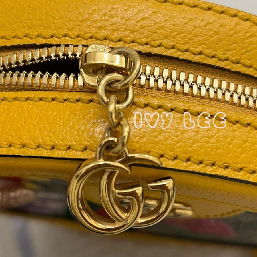 GUCCI 古馳  Ophidia Flora 花卉鍊帶斜背包 肩背包 黃色圓餅包 550618 二手精品-3