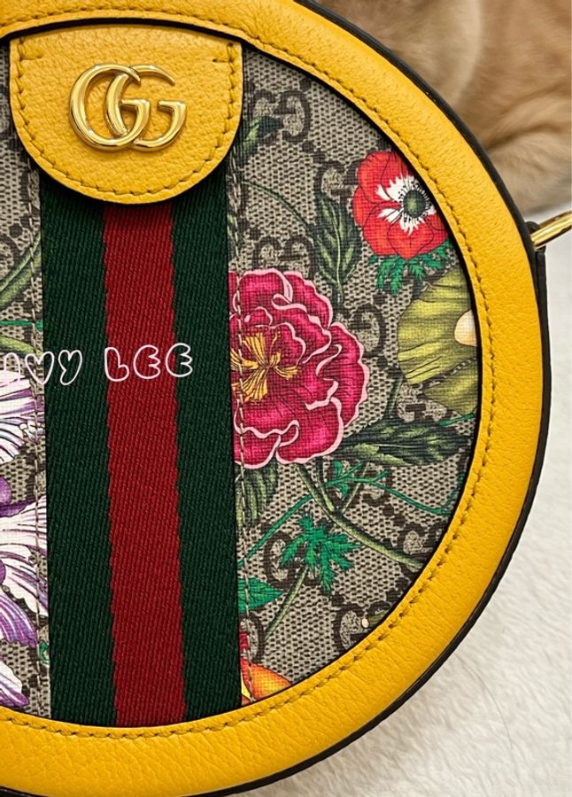 GUCCI 古馳  Ophidia Flora 花卉鍊帶斜背包 肩背包 黃色圓餅包 550618 二手精品-18