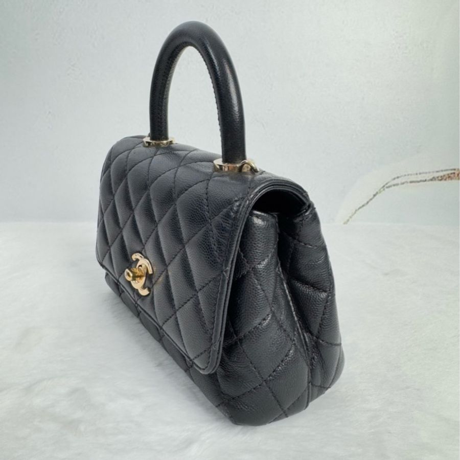 Chanel cocohandle mini 黑金荔枝皮-4