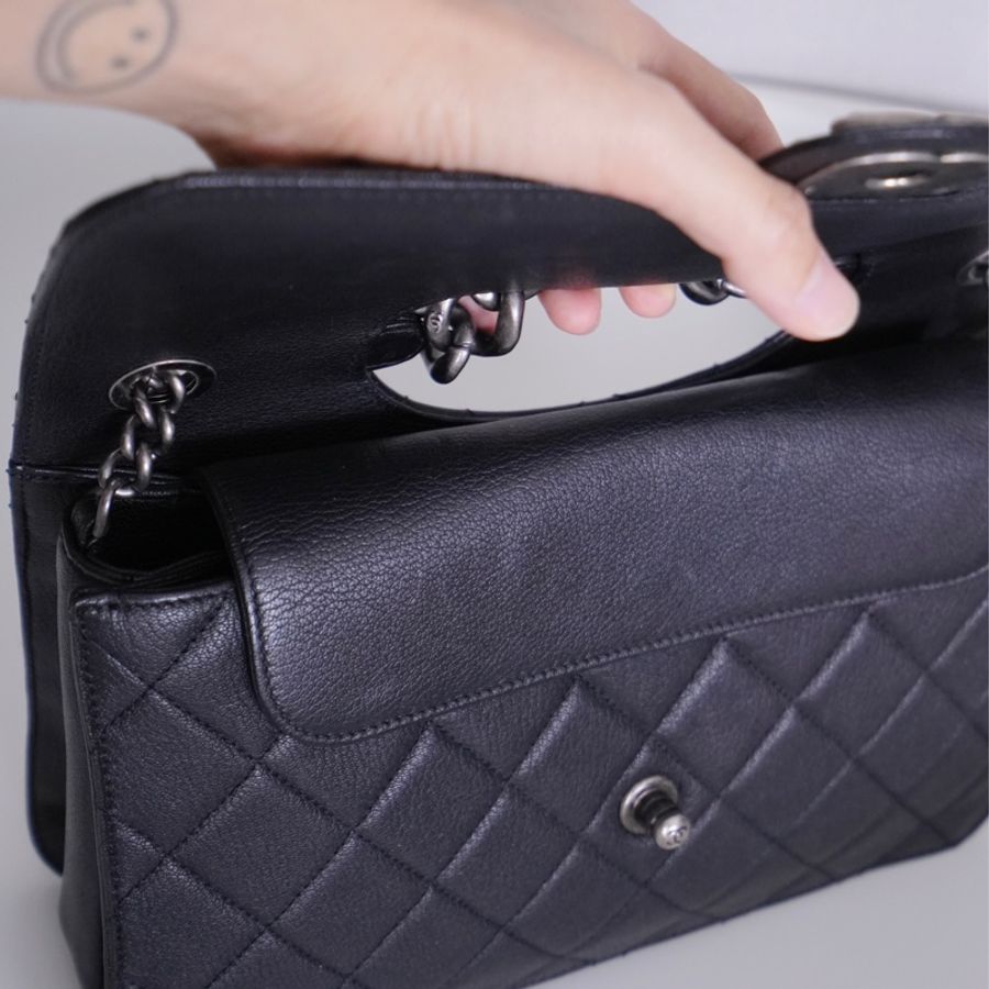 Chanel 帥氣多種背法肩背包 容量大 黑銀荔枝皮-8