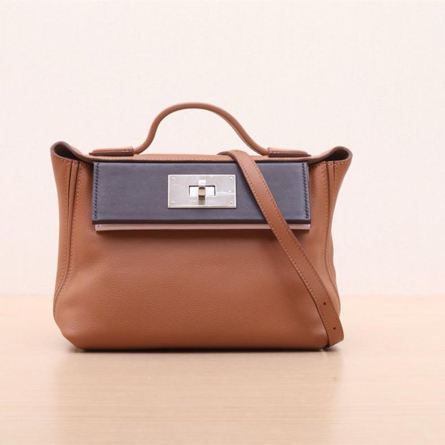 HERMES(愛馬仕) 2424 Mini 21 37金棕色拼0G馬鞍紅拼09夢幻紫 EC皮/Swift皮 U刻 銀扣-0