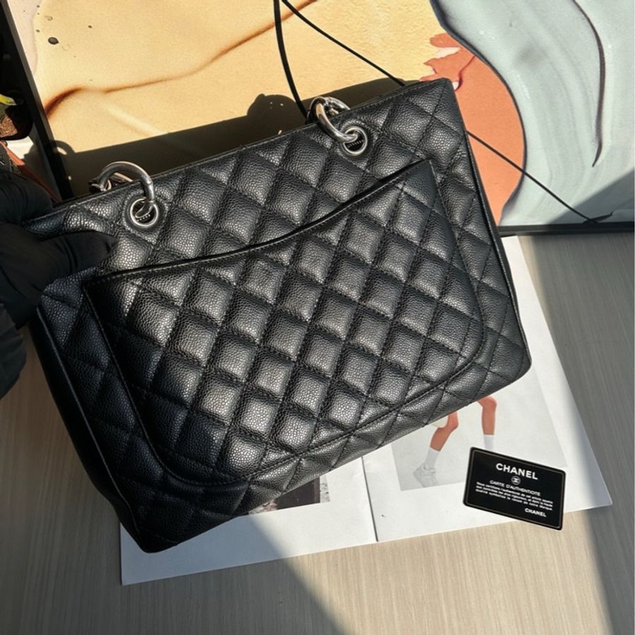 CHANEL 黑銀荔枝紋牛皮 GST 托特包-3