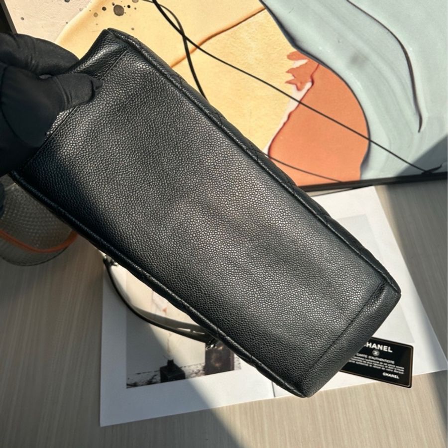 CHANEL 黑銀荔枝紋牛皮 GST 托特包-5