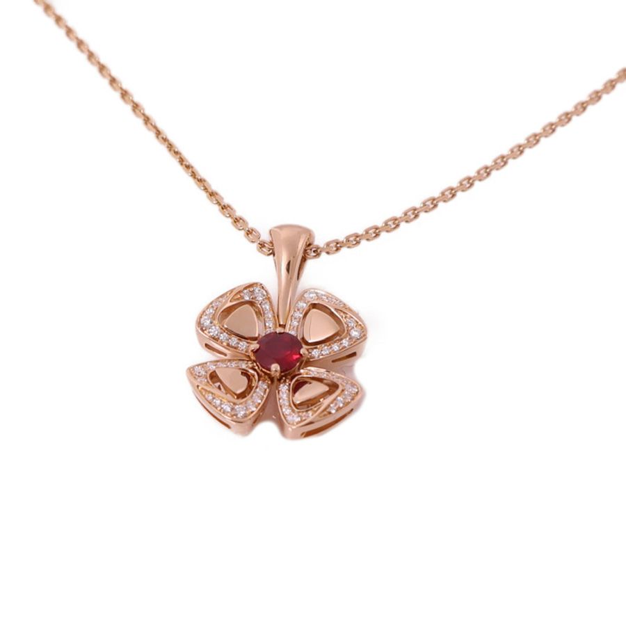 BVLGARI 【激減優惠】18K玫瑰金Fiorever Necklace鑽石/紅寶石項鍊金色/紅色-2