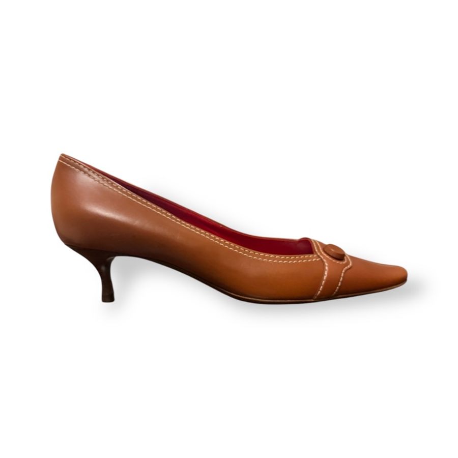 🍒CELINE 縫線咖啡色低跟鞋 size:38.5/ 2F250118-6✅-0