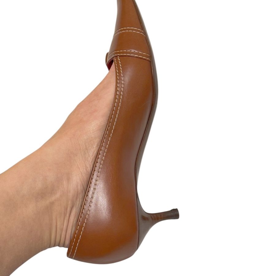 🍒CELINE 縫線咖啡色低跟鞋 size:38.5/ 2F250118-6✅-4