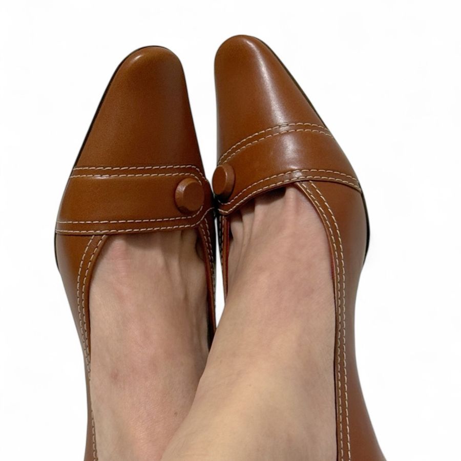 🍒CELINE 縫線咖啡色低跟鞋 size:38.5/ 2F250118-6✅-5