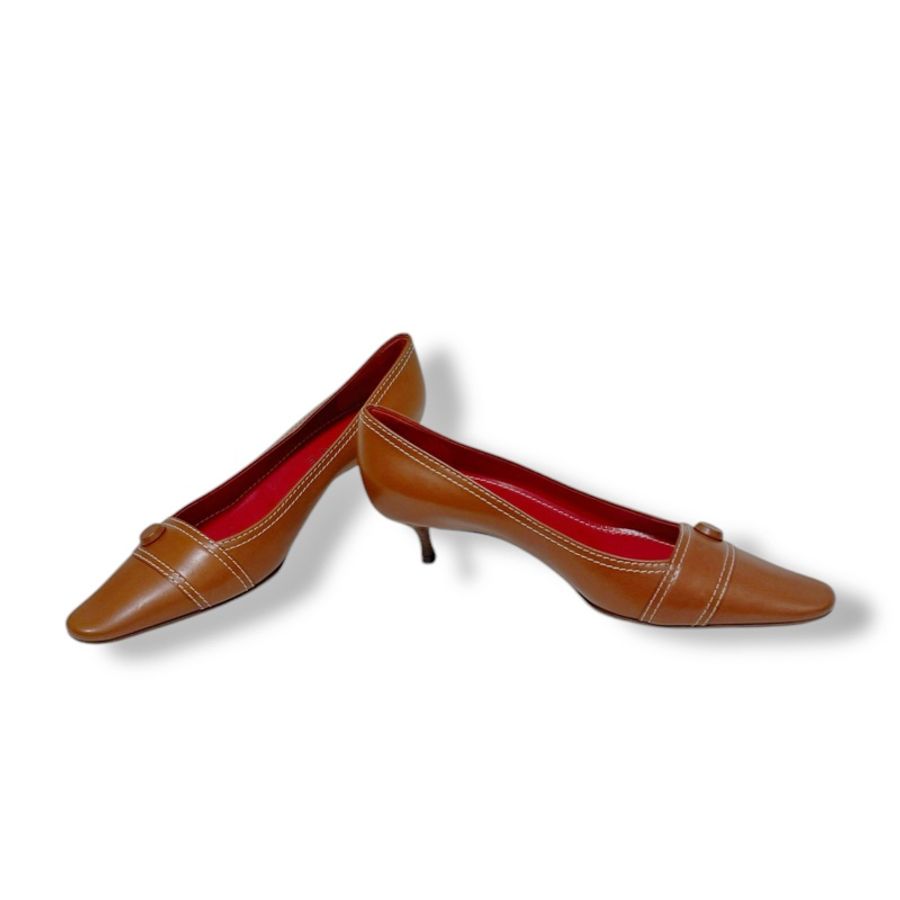 🍒CELINE 縫線咖啡色低跟鞋 size:38.5/ 2F250118-6✅-8