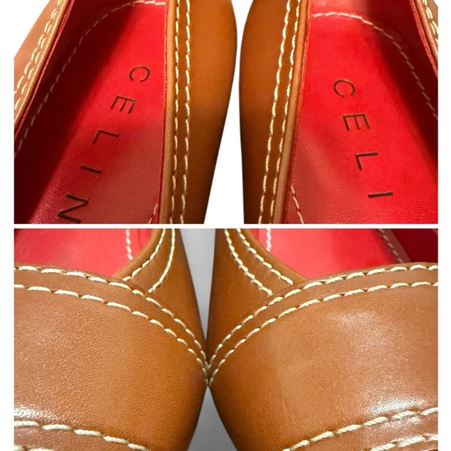 🍒CELINE 縫線咖啡色低跟鞋 size:38.5/ 2F250118-6✅-13