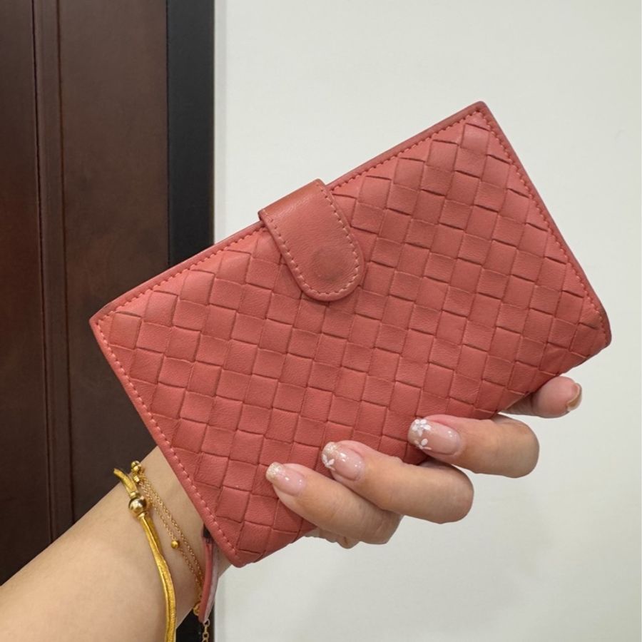 BOTTEGA VENETA BV編織 珊瑚紅 卡夾 萬用包 卡包 零錢包 短夾 長夾 中夾 皮包 皮夾 信用卡卡夾-0