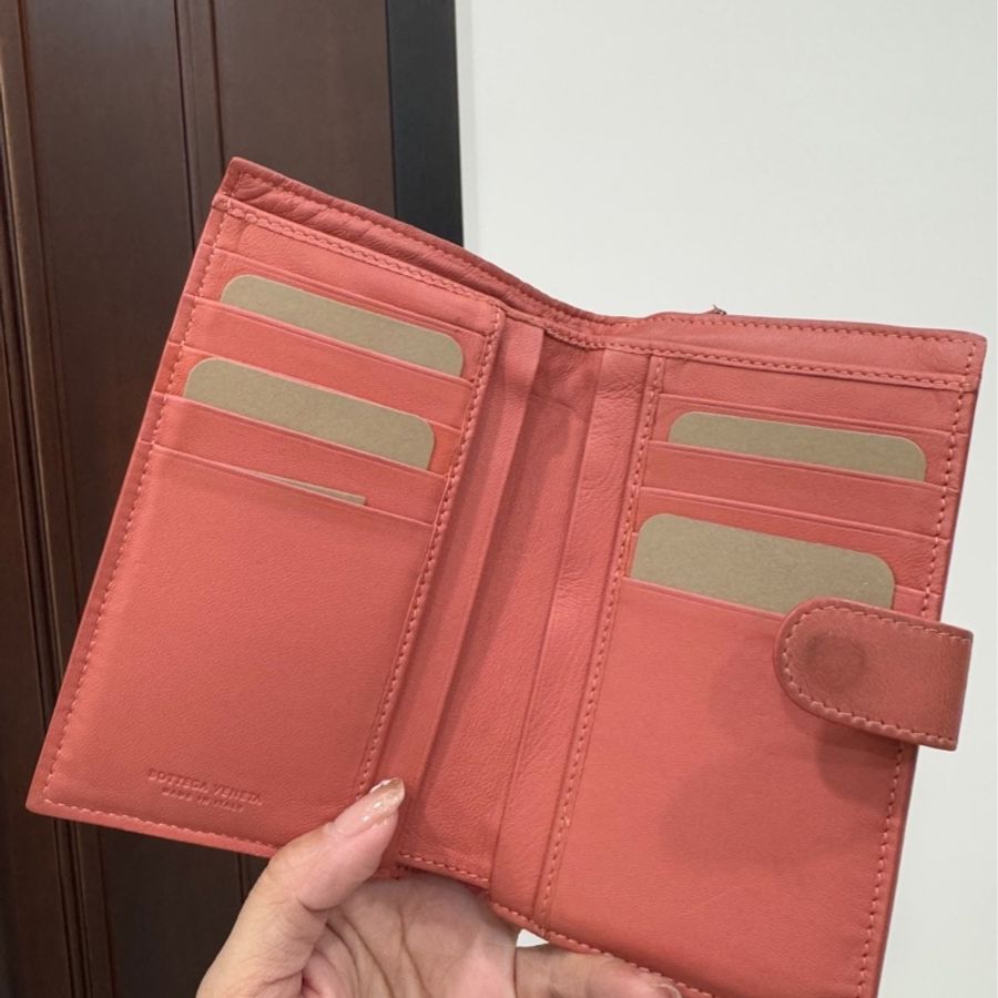 BOTTEGA VENETA BV編織 珊瑚紅 卡夾 萬用包 卡包 零錢包 短夾 長夾 中夾 皮包 皮夾 信用卡卡夾-3