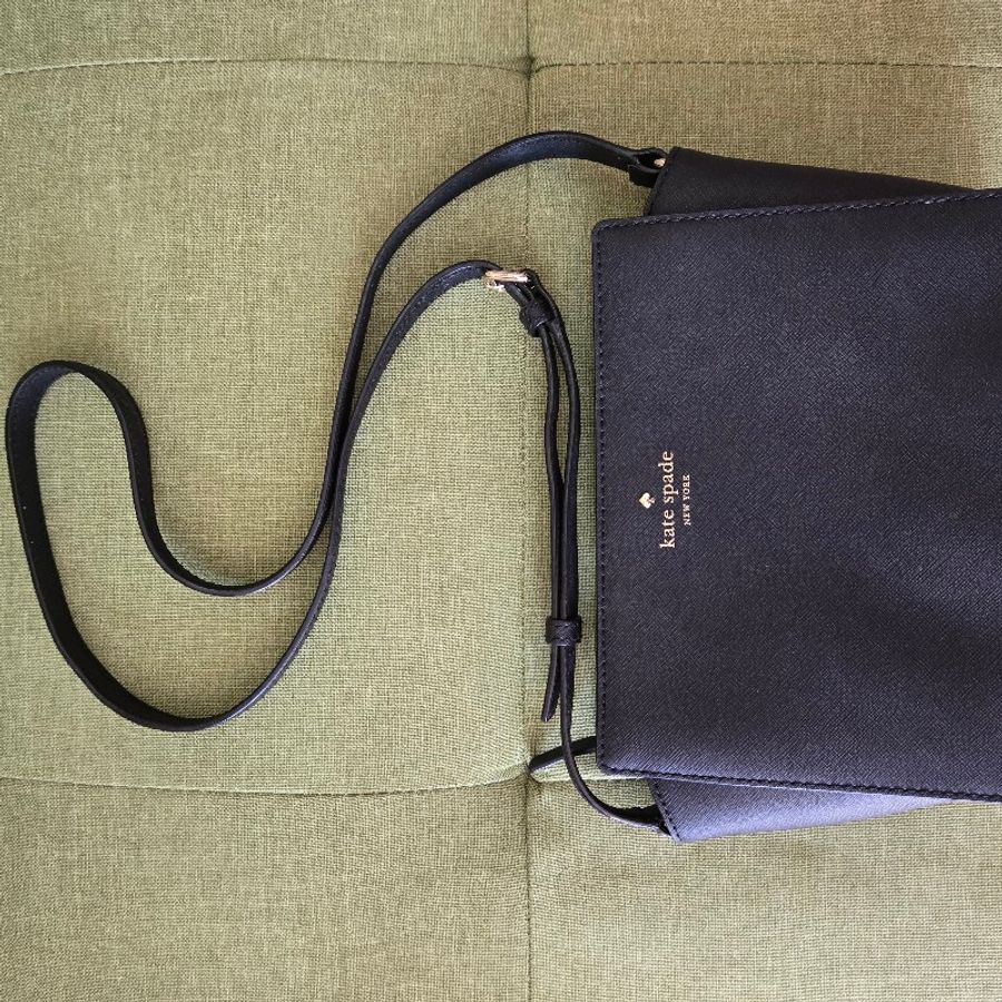 Kate Spade Black Leather Front Logo Crossbody Shoulder Bag-2