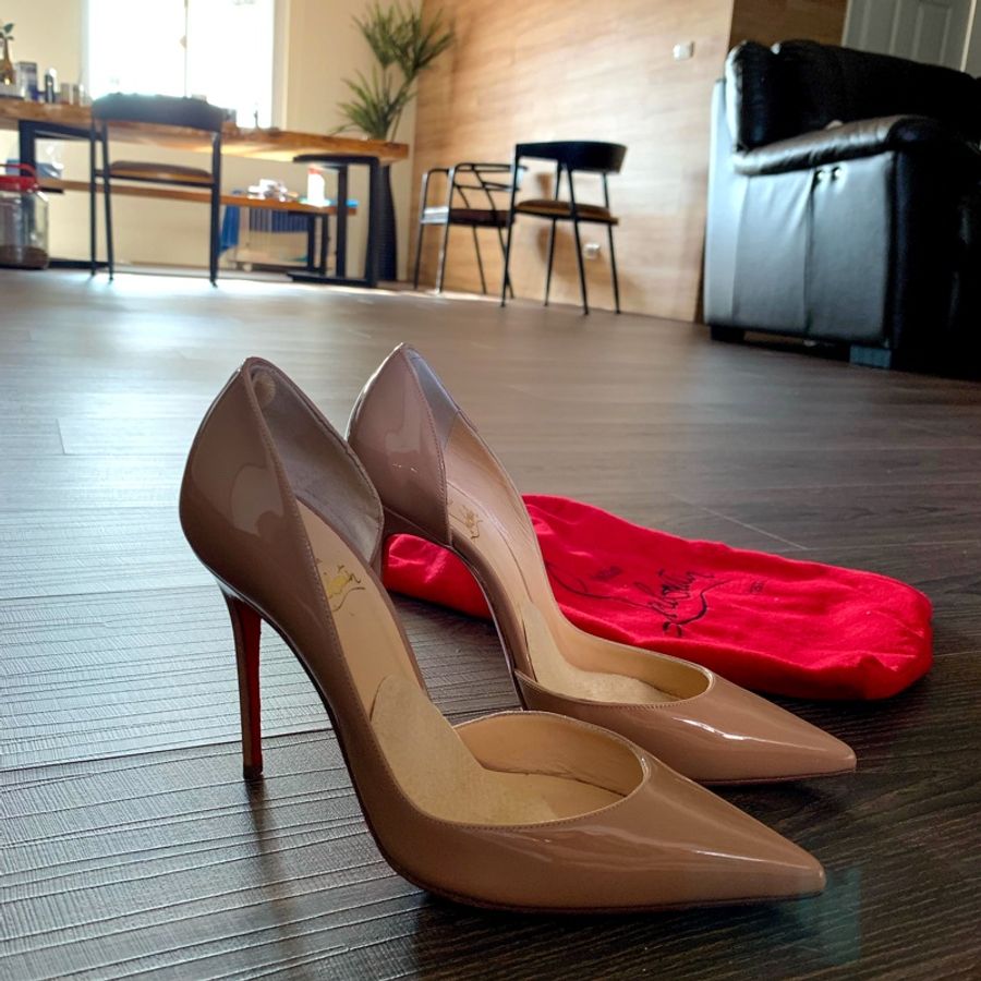 christian louboutin iriza 100 紅底鞋 漆皮 裸色 37 CL-1
