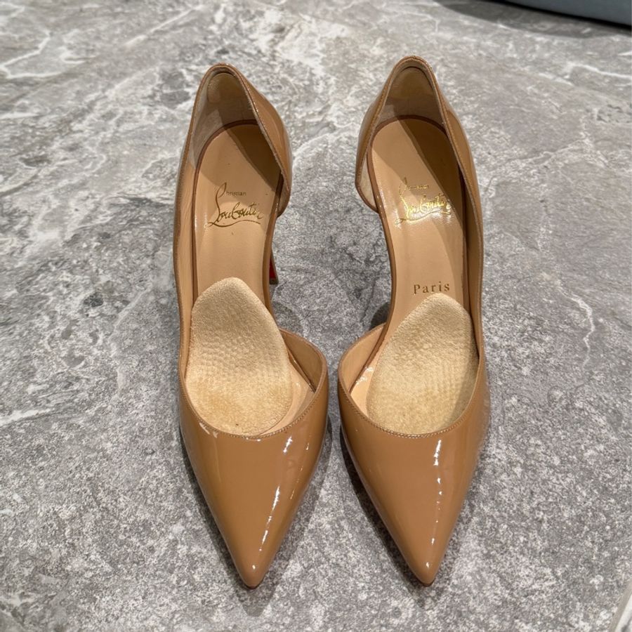 christian louboutin iriza 100 紅底鞋 漆皮 裸色 37 CL-5