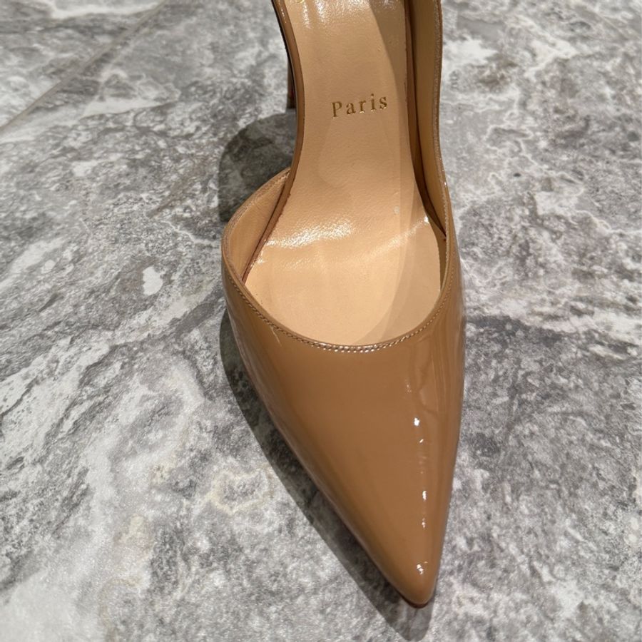 christian louboutin iriza 100 紅底鞋 漆皮 裸色 37 CL-7