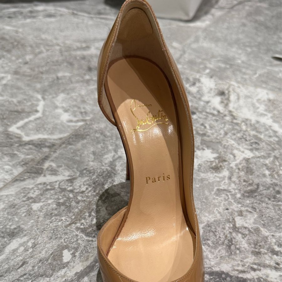 christian louboutin iriza 100 紅底鞋 漆皮 裸色 37 CL-8