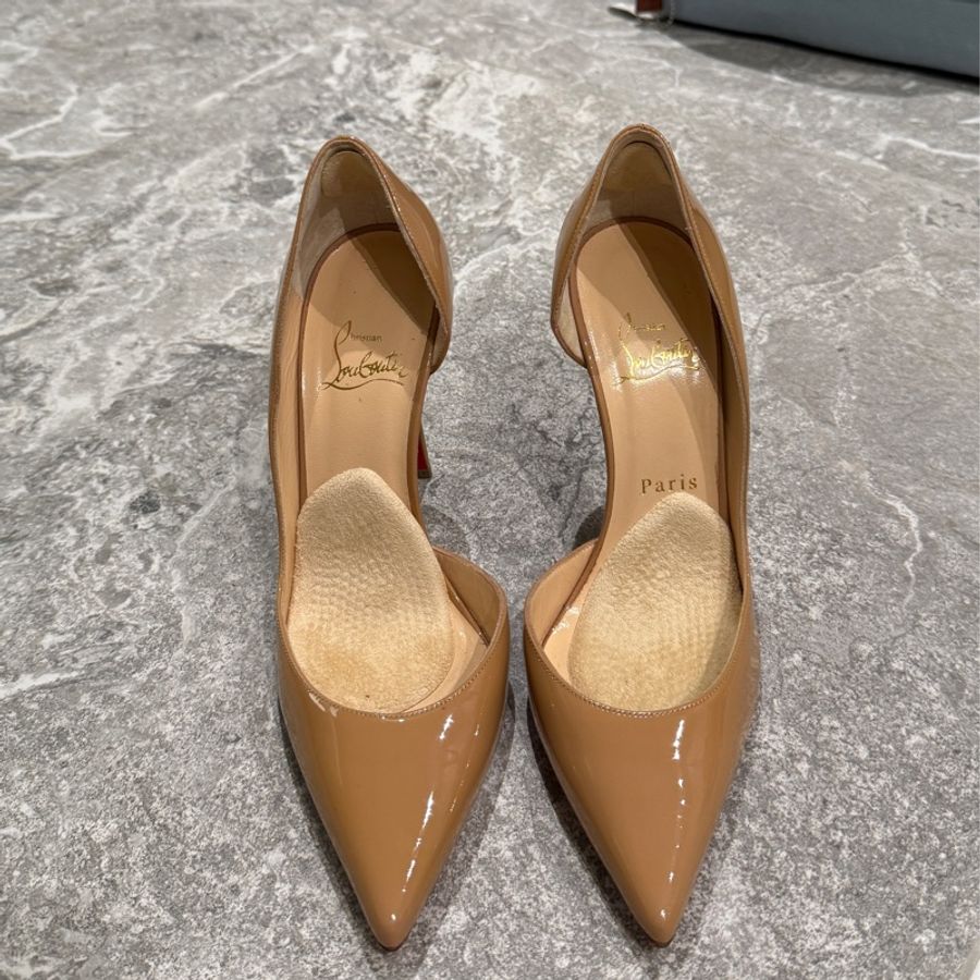 christian louboutin iriza 100 紅底鞋 漆皮 裸色 37 CL-9