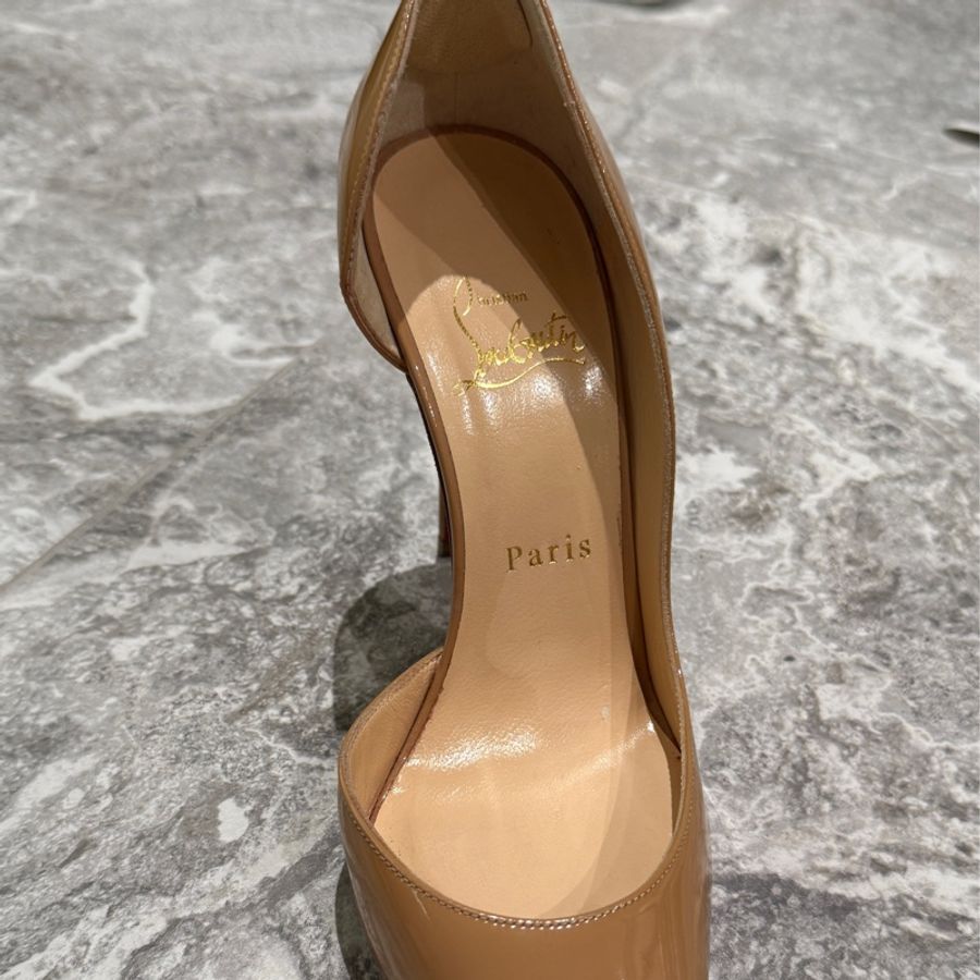 christian louboutin iriza 100 紅底鞋 漆皮 裸色 37 CL-11
