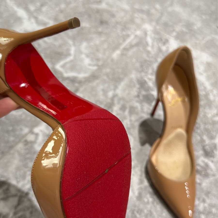 christian louboutin iriza 100 紅底鞋 漆皮 裸色 37 CL-13