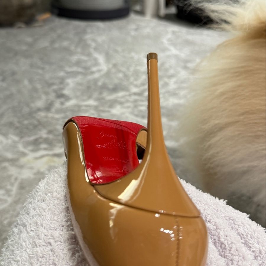 christian louboutin iriza 100 紅底鞋 漆皮 裸色 37 CL-14