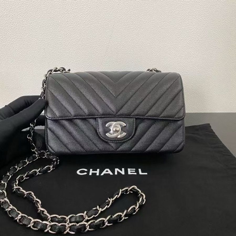 Chanel CF20 Classic Flap Small 香奈兒 黑色銀扣 荔枝牛皮-0