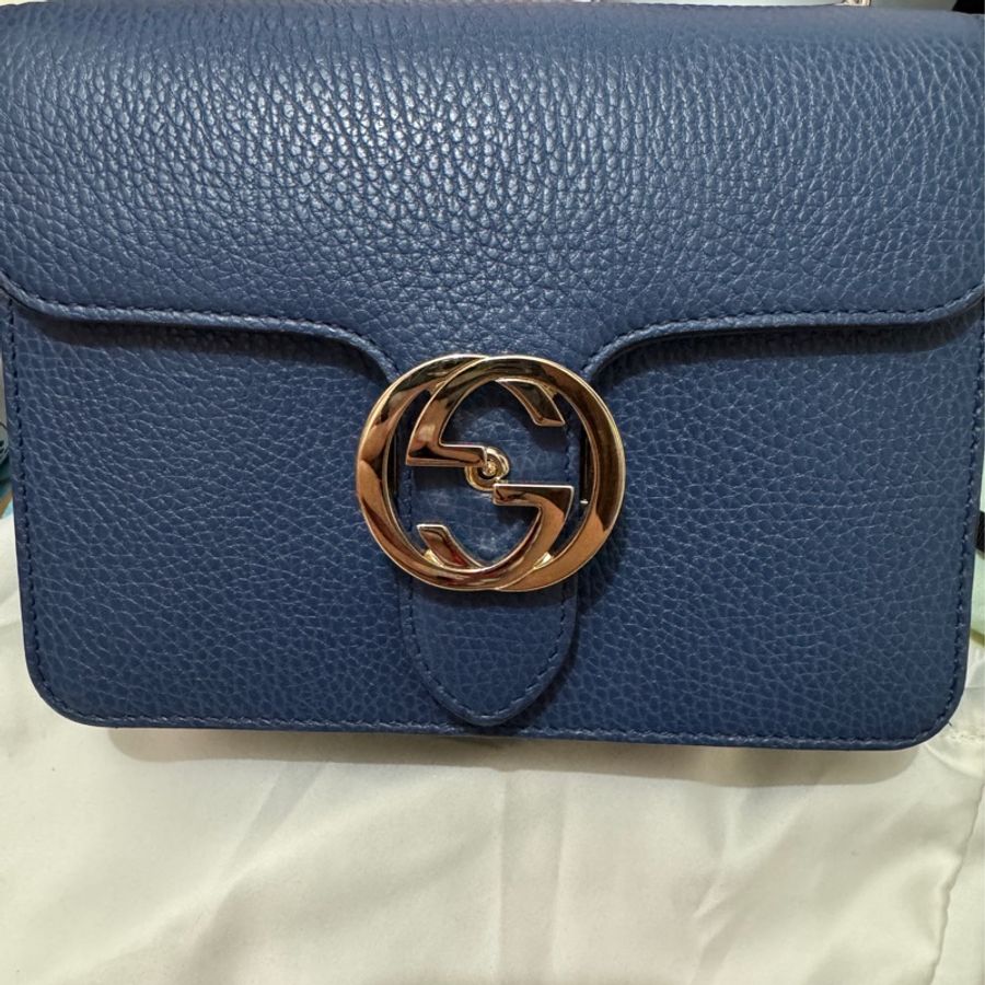 Gucci interlocking 雙G blue 藍色風琴袋/包-5
