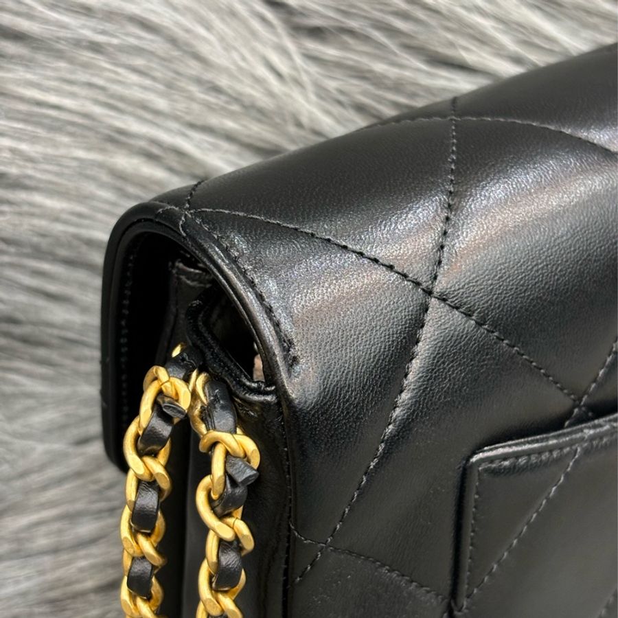 CHANEL AS4862 mini coco 18 黑色羊皮黑色琺瑯LOGO雙C金鍊 肩背包 斜背包 方胖 方胖子-12