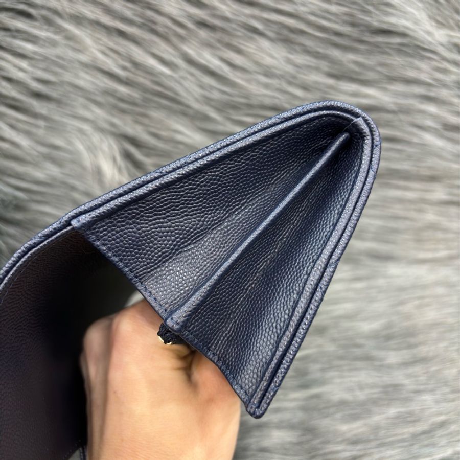 CHANEL AP0241 COCO 深藍紫色荔枝皮 淡金釦 釦式 信封式 拉鍊 信用卡零錢發財長夾-13