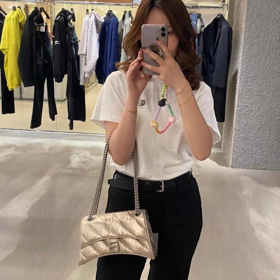 🎁當季特價🎁Balenciaga 781920 小款 Crush 絎縫鏈條包 香檳金-6
