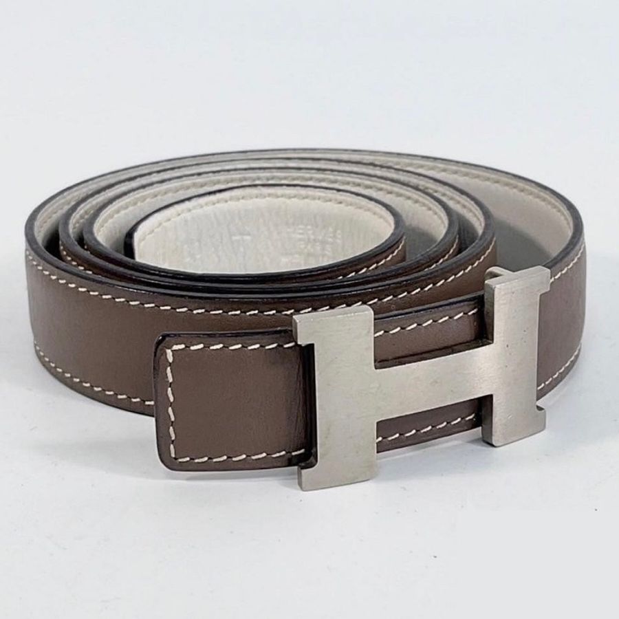 HERMES 愛馬仕 CONSTANCE H 銀扣 大象灰 白 雙色 皮帶 #80 公分 時尚精品-1