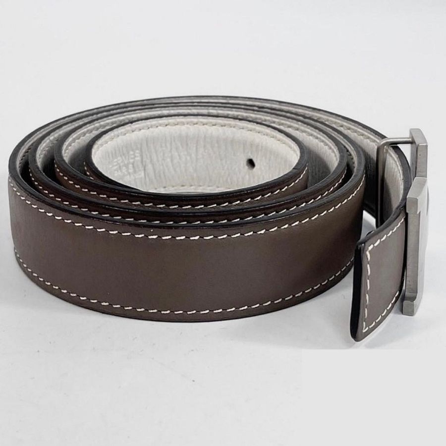 HERMES 愛馬仕 CONSTANCE H 銀扣 大象灰 白 雙色 皮帶 #80 公分 時尚精品-2