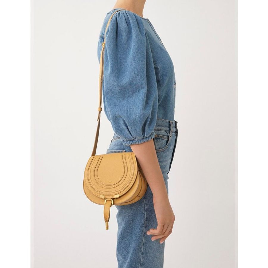 Chloe Small Marcie Saddle Crossbody Bag for Women in Honey Gold (CHC22AS680I31-746)-5