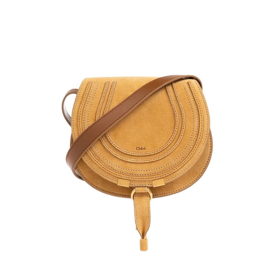 Chloe Small Marcie Saddle Crossbody Bag for Women in Safari Gold (CHC24SS680M71-728)-0