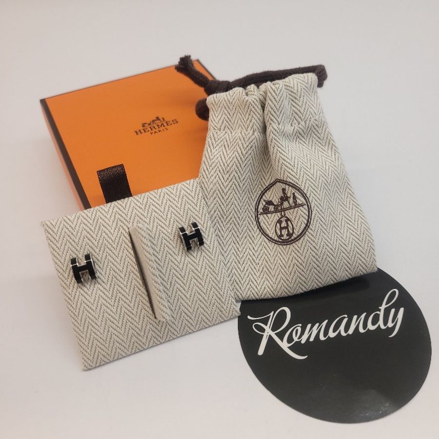 Hermès Mini POP H 耳環 黑銀-1
