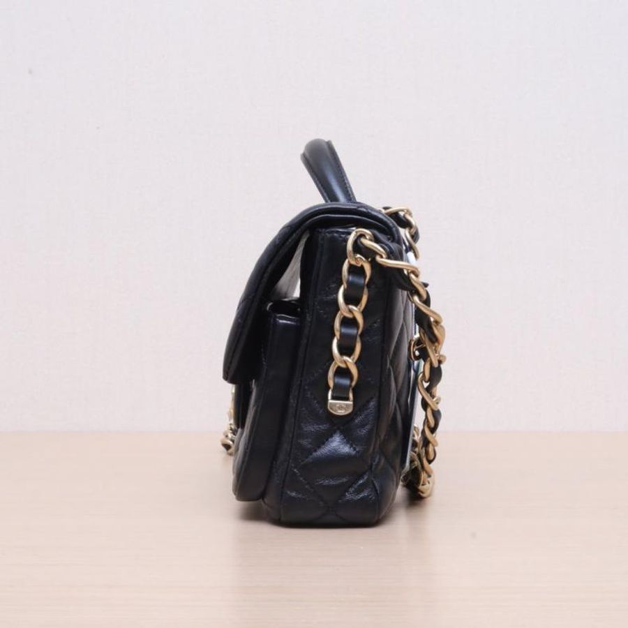CHANEL(香奈兒) 24A 雙口袋手柄郵差包 26cm 黑色  晶片開 金扣 皮手柄-1