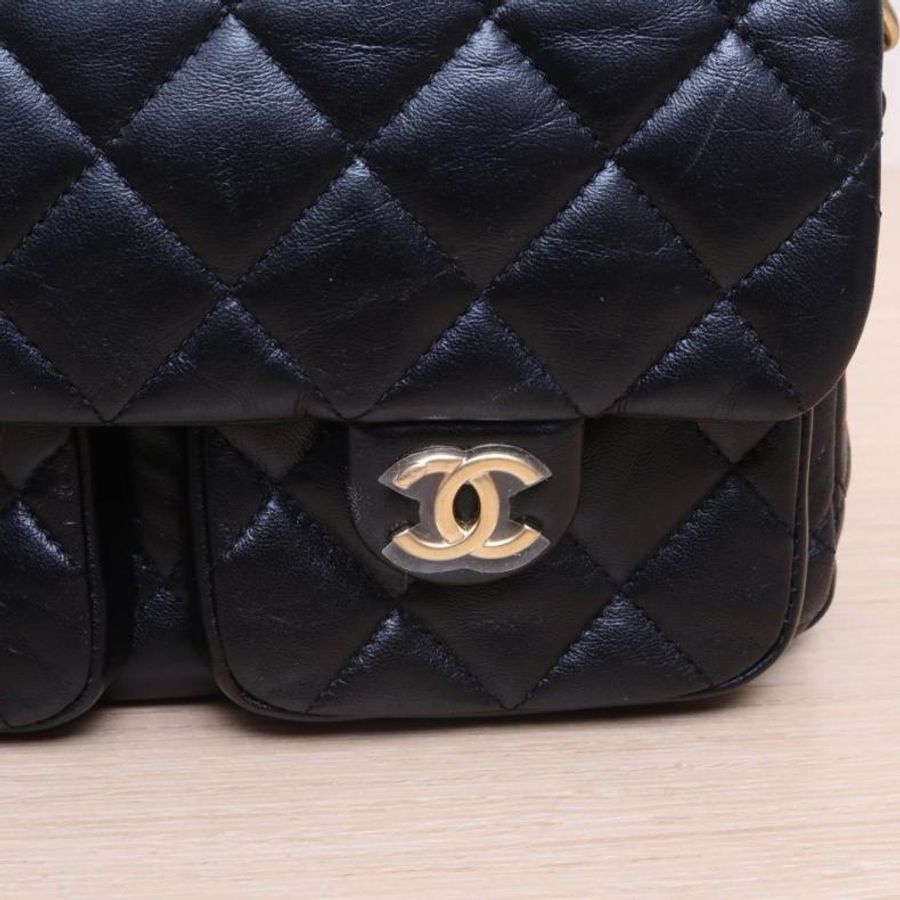 CHANEL(香奈兒) 24A 雙口袋手柄郵差包 26cm 黑色  晶片開 金扣 皮手柄-5