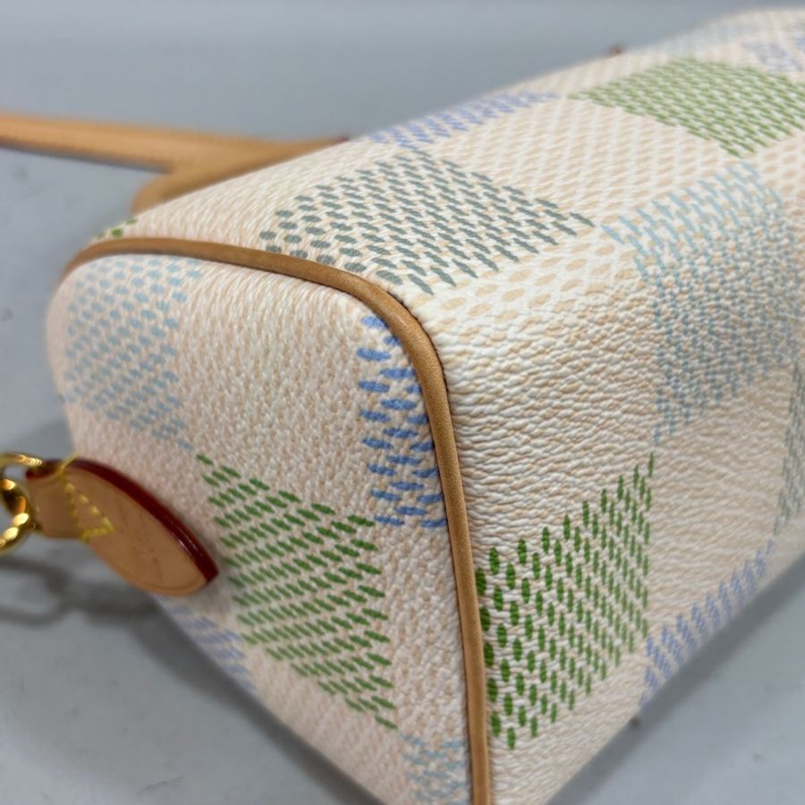 Louis Vuitton N40515米白底帆布藍綠棋盤格Speedy 20斜背包 迷你波士頓-5