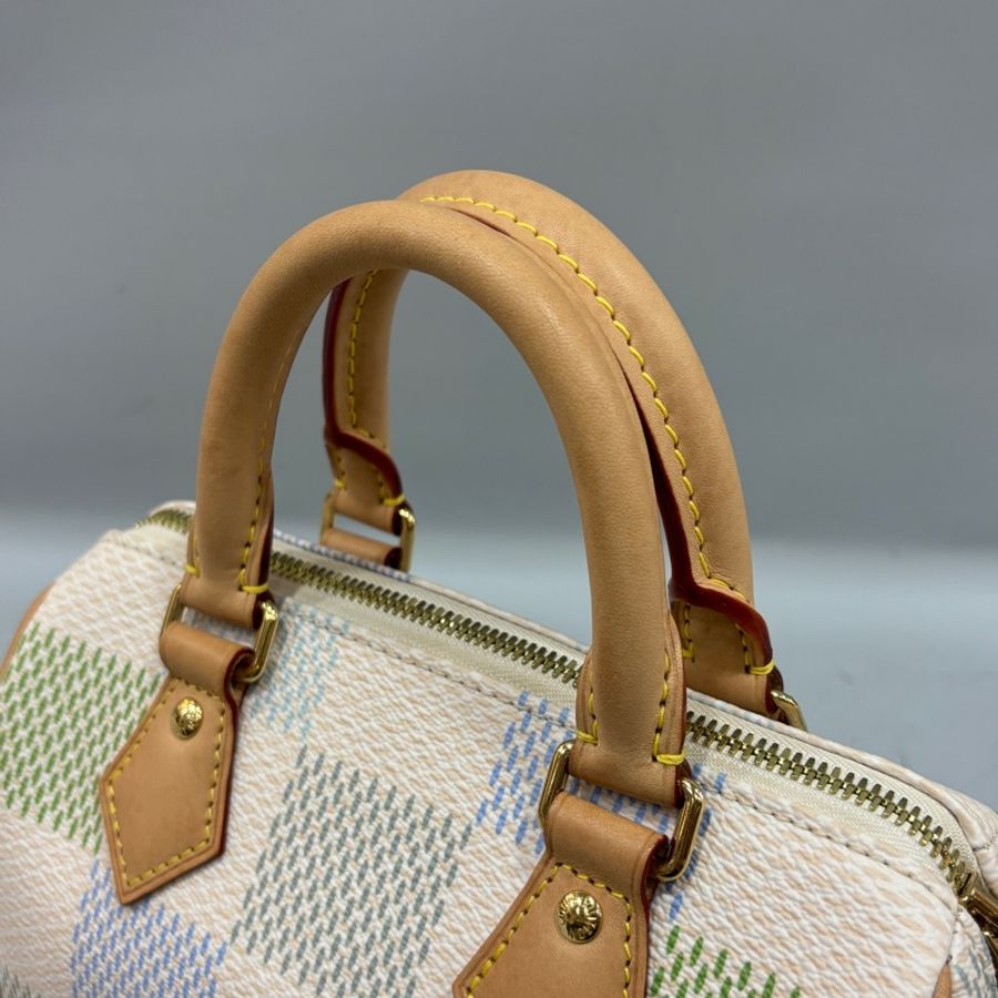 Louis Vuitton N40515米白底帆布藍綠棋盤格Speedy 20斜背包 迷你波士頓-10