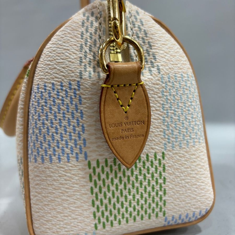 Louis Vuitton N40515米白底帆布藍綠棋盤格Speedy 20斜背包 迷你波士頓-12
