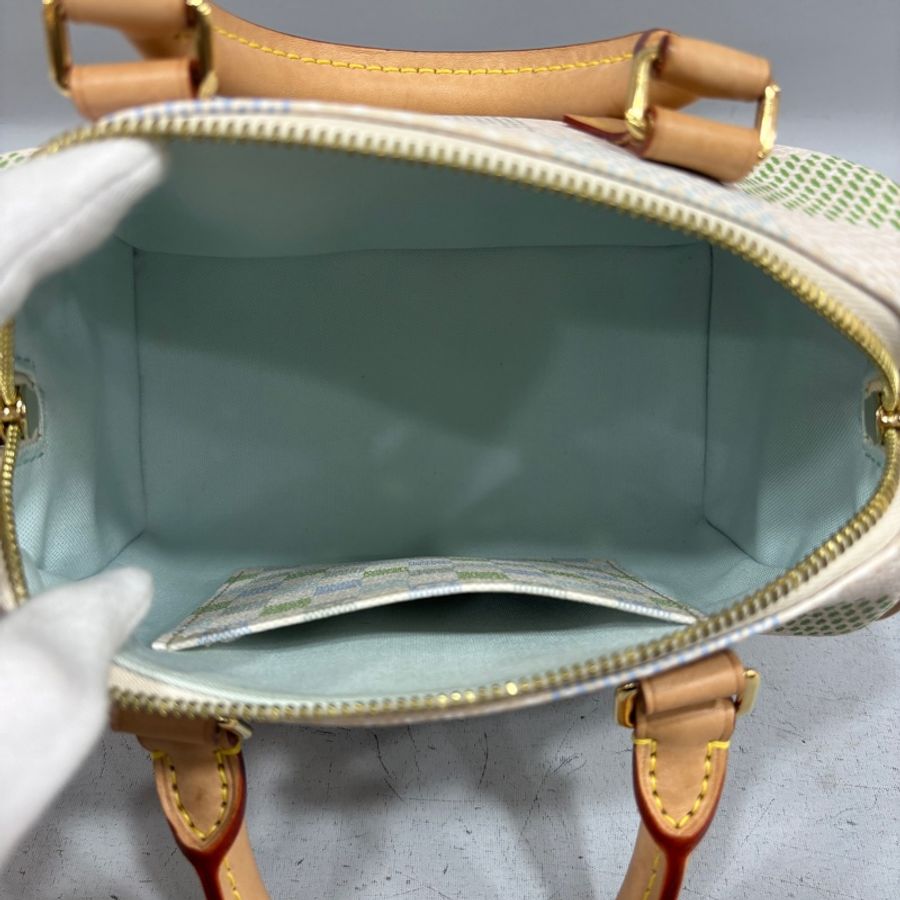 Louis Vuitton N40515米白底帆布藍綠棋盤格Speedy 20斜背包 迷你波士頓-17