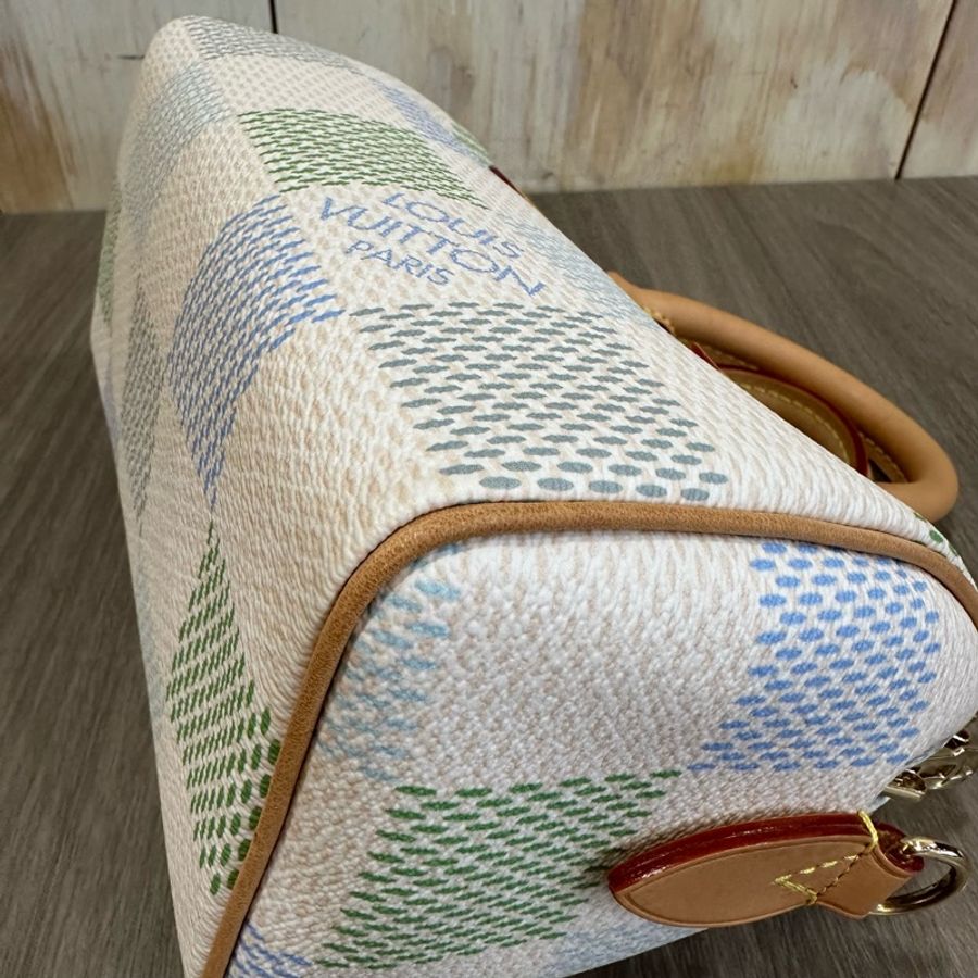 Louis Vuitton N40515米白底帆布藍綠棋盤格Speedy 20斜背包 迷你波士頓-29