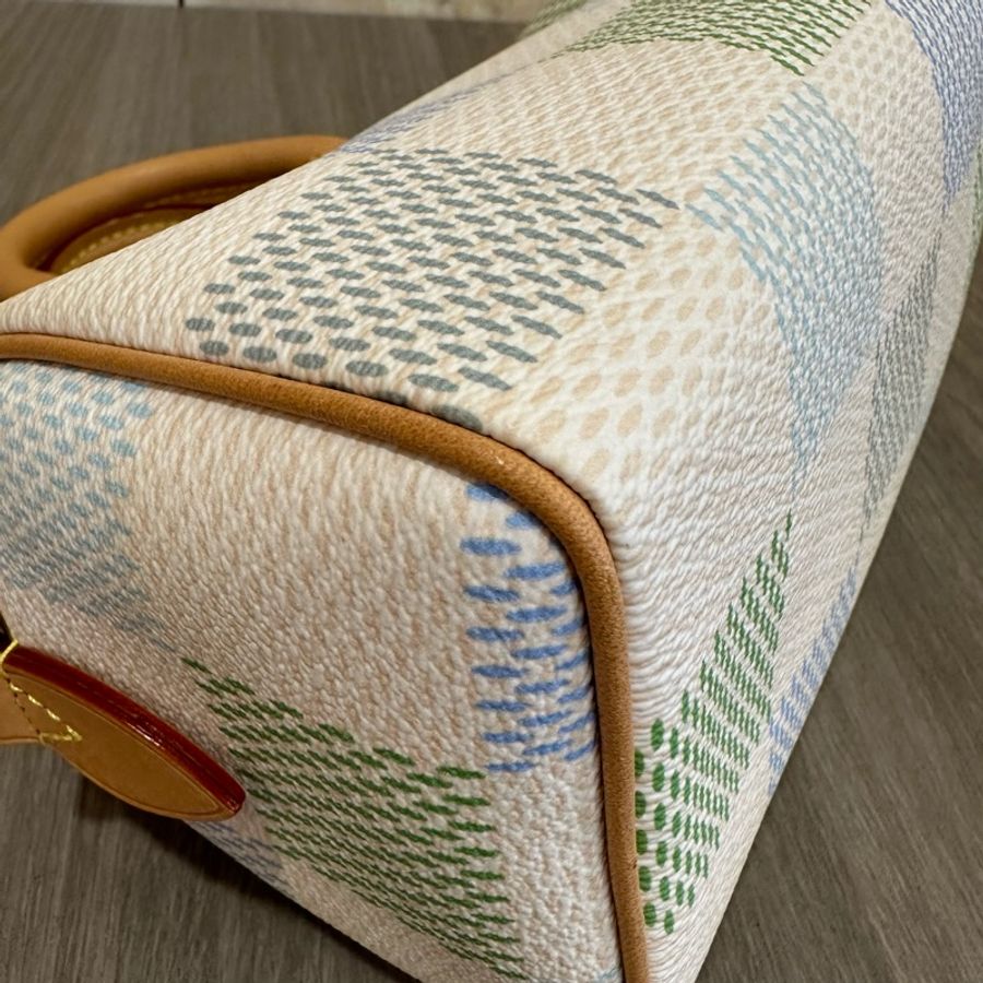 Louis Vuitton N40515米白底帆布藍綠棋盤格Speedy 20斜背包 迷你波士頓-30