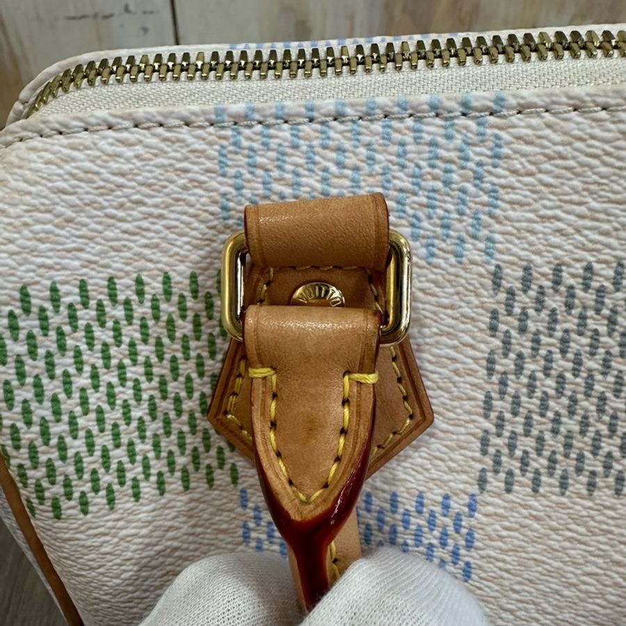Louis Vuitton N40515米白底帆布藍綠棋盤格Speedy 20斜背包 迷你波士頓-40