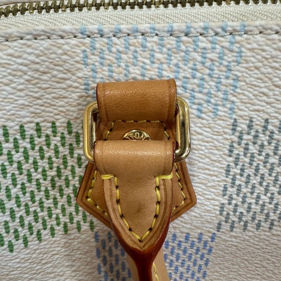Louis Vuitton N40515米白底帆布藍綠棋盤格Speedy 20斜背包 迷你波士頓-42