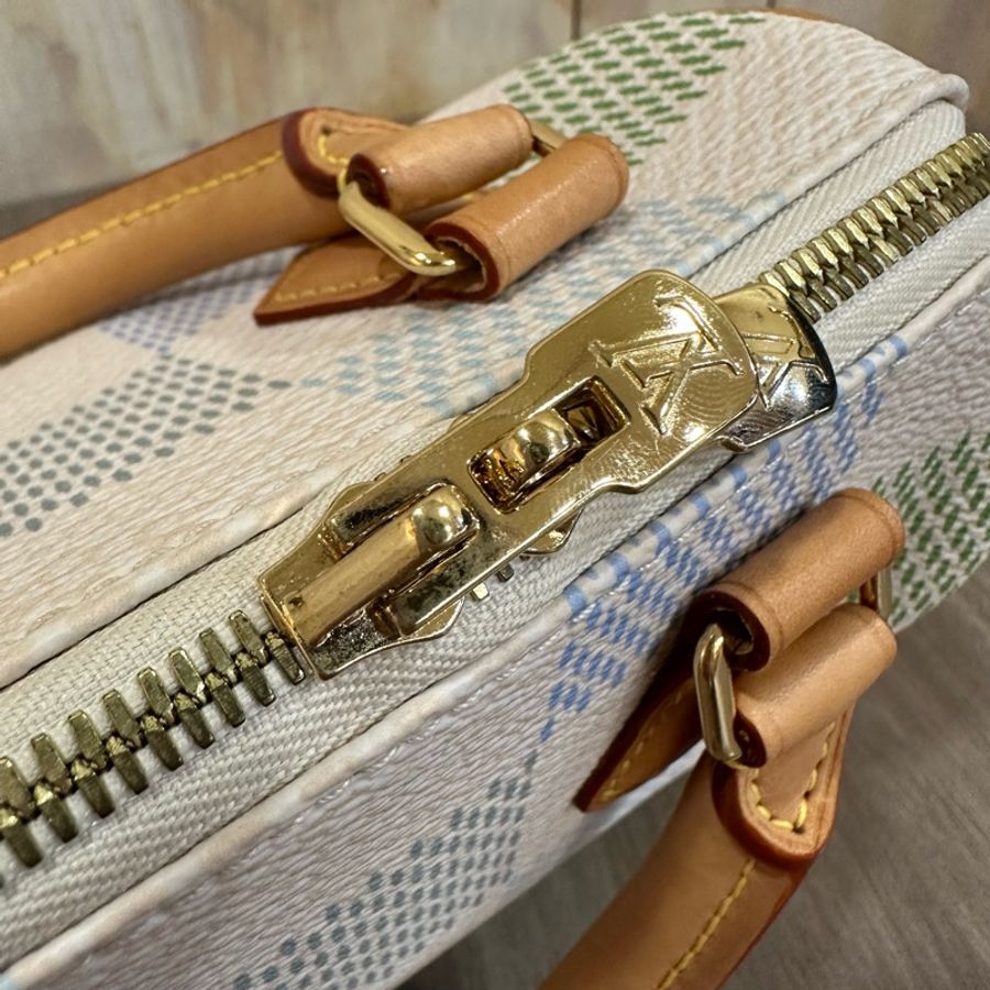 Louis Vuitton N40515米白底帆布藍綠棋盤格Speedy 20斜背包 迷你波士頓-49